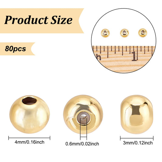 80pcs 18K Gold Plated Round Beads for Jewelry Making