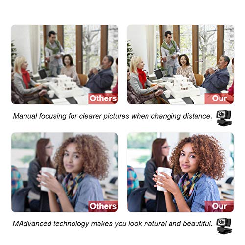 Webcam with Microphone 1080P Full HD, USB Beauty Webcam 360 Rotatable Web Cameras for Computer Notebook Conferencing Online Lessons Live Broadcasts (Black&Silver)