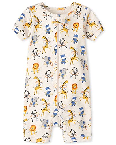 Baby Toddler Uni  Snug Fit 100% Cotton Zip-Front One Piece Footed Pajama, Animal Allover, 0-3 Months