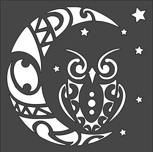 Tribal Moon Owl Clear Plastic Stencil 5.5x5.5 in