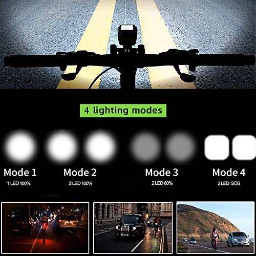 ,4-in-1 Bike Lights Set, Bike Computer with Light,Horn and Tail Light,Rechargeable IPX6 Waterproof Bike Speedometer Odometer,Bike Lights Front and Back,Cycling Computer for All Bikes (Black)