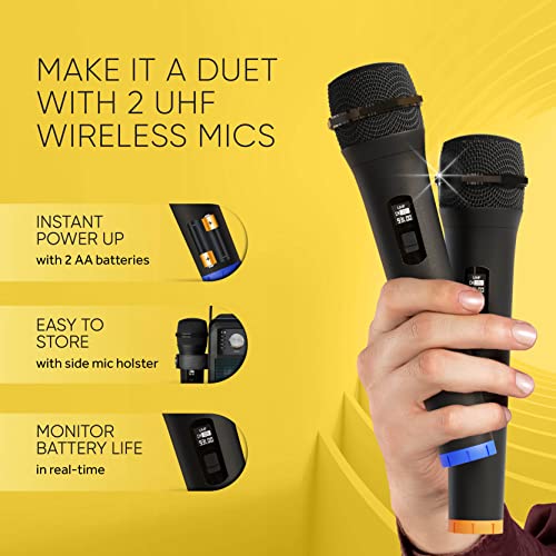 Bluetooth Karaoke Machine for Adults and Kids - Portable Singing Equipment Set with 2 Wireless Karaoke Microphones - PA Speaker System with Disco Ball and Party Lights + TV Cable - Ostinato M7