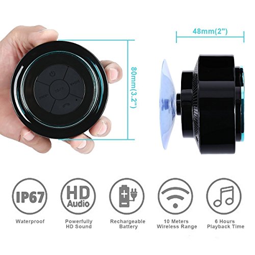 Bluetooth Shower Speakers, Portable Wireless Waterproof Speaker with Suction Cup, Pairs Easily to Phones, Tablets, Computer (Black & Blue)