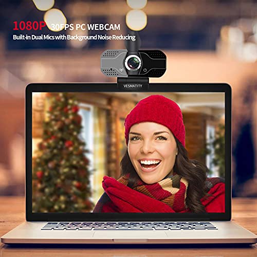 1080P Webcam with Microphone - Cameras with Privacy Shutter Streaming Webcam with Flexible Rotable Wide Angle Webcam Desktop for Streaming/Video Calling Recording/Meeting/Online Teaching