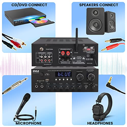 Bluetooth Home Audio Amplifier Receiver Stereo 300W Dual Channel Sound Audio System w/MP3, USB, SD, AUX, RCA, MIC, Headphone, FM, LED, Reverb Delay, for Home Theater Speakers, Studio PDA69BU