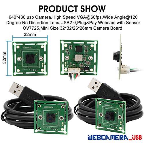 Webcamera usb 0.3MP High fps usb Camera Module 1/4 CMOS OV7725 Sensor with 45degree M7 Lens,Cam Support 640X480@60fps,UVC Compliant Web Camera,usb with Camera Support Most OS,High Speed USB2.0 Webcam