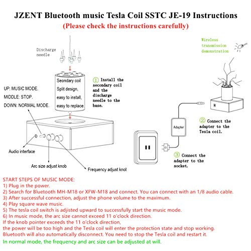 Bluetooth Music Tesla Coil SSTC Desktop Toy Plasma Loudspeaker Arc Generator Wireless Transmission Teaching Demonstration Experiment Model JE-19