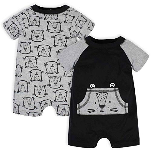 Baby Boys  2-Pack Rompers, Black Grey Tiger, 0-3 Months