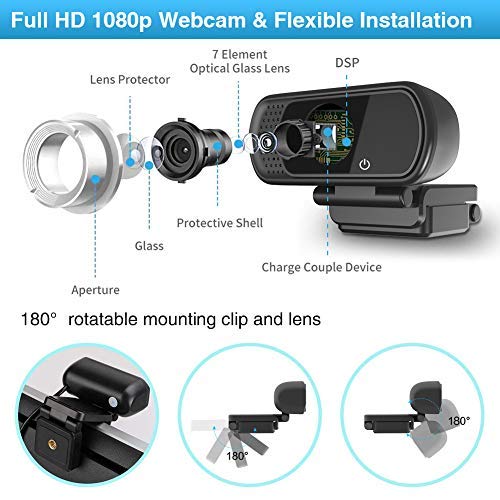 1080p Webcam with Microphone,Wide Angle Web Camera with Privacy Cover,USB External Camera for Computer Monitor Laptop Desktop PC Mac,HD Webcam for Live Streaming