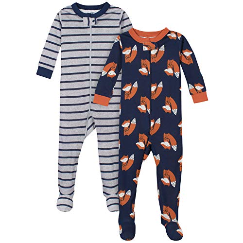 Baby Boys  2-Pack Footed Pajamas, Fox Grey, 0-3 Months