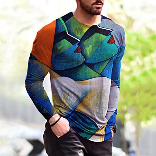 Men's 3D Digital Graffiti Print T-shirts Casual Long Sleeve Tops Casual Fall Round Neck Pullover Blouses Cool Weather Double-breast Trench Coat Polo Shirt Checked Cozy Jumper Sweaters