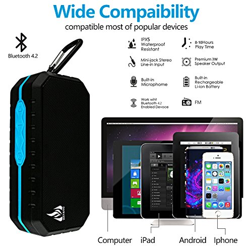 Portable Bluetooth Speaker,IP65 Waterproof Wireless Speaker,Wireless Outdoor Bluetooth Speakers,Bluetooth 5.0,Built in micSupport Micro SD/TF Card