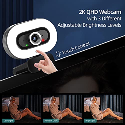 Webcam with Microphone, ASYOURZ 2K Web Camera with Ring Light Tripod, USB HD Computer Camera for Mac Laptop Video Calling Conferencing Recording