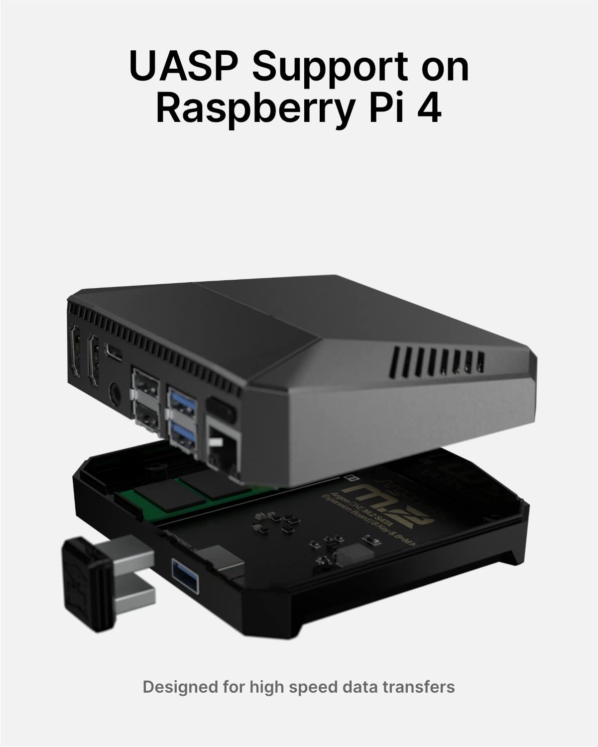 ONE M.2 Aluminum Case for Raspberry Pi 4 with Power Button and Fan | SATA SSD Support | B-Key and B+M Key Compatible
