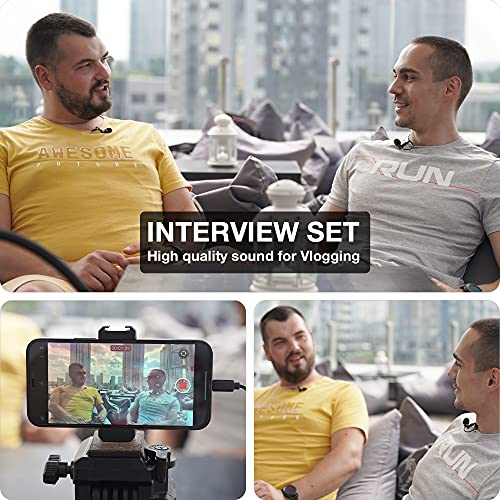Professional Grade 2 Lavalier Clip-On Microphones Set for Dual Interview - Double Lav Lapel Microphone - Use for iPhone Phone Camera - Blogging Video Recording Noise Cancelling 3.5mm Mic