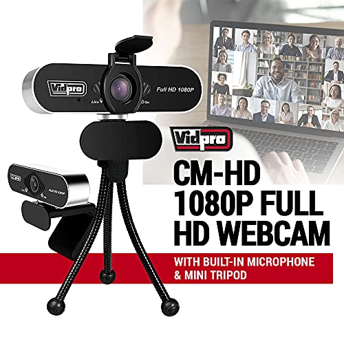 cm-HD 1080P Full HD Webcam with Built-in Microphone and Mini Tripod - Plug and Play 85-Degree FOV USB Webcam with Noise Canceling Filter Perfect for Video Calls Meetings Live Streaming Gaming