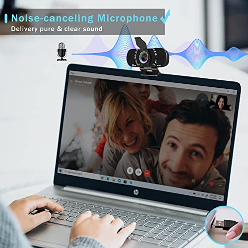 1080p Webcam-Web Camera with Microphone, 110 Degree Wide Angle Full HD Webcam, Plug and Play, USB Camera for Computer Mac Desktop PC Video Streaming/Calling/Skype/YouTube/Zoom Conference