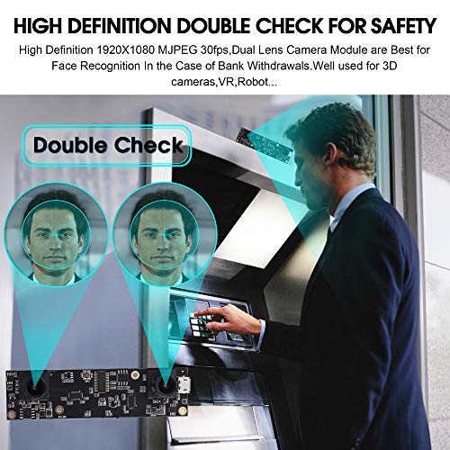 USB Camera Dual Lens 1080P 3D Stereo VR HD Camera,USB2.0 Video Webcam Module for Android,Linux,Windows,2 MP Web USB Security Camera for People Counting System,Stereoscopic Computer Vision Application
