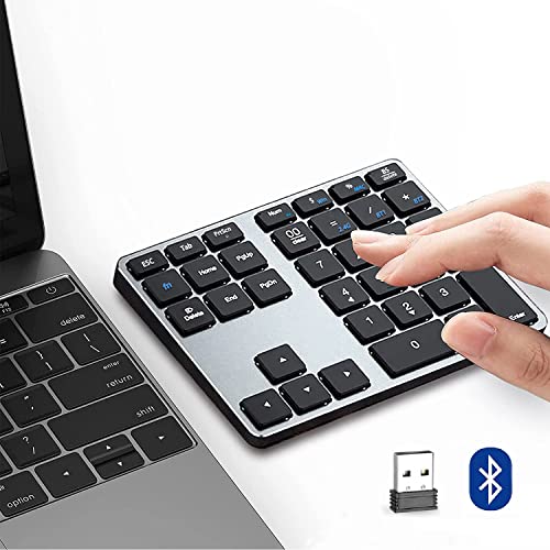 Bluetooth Number Pad, Multi-Device Wireless Numeric Keypad, Aluminum Dual Mode 3-in-1 (BT1+BT2+USB) Portable Slim Bluetooth Numpad 10 Key for Laptop, Mac, MacBook Air/Pro, iMac, Surface Pro
