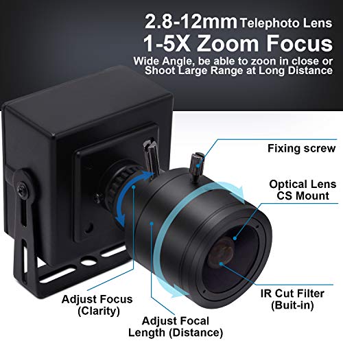 2.8-12mm Zoom Lens USB Camera 1080P Full HD Mini Cam 100fps/60fps/30fps CMOS OV2710 Portable USB Camera with Metal Casing & Bracket, Computer Streaming Webcam for PC Desktop & Laptop,Support OTG