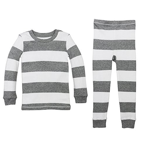 Burt s    Boy s Pajamas, Tee and Pant 2-Piece Pj Set, 100   Cotton, Heather Grey Rugby Stripe, 18 Months