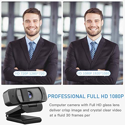 Webcam HD 1080p-Streaming Webcam with Privacy Cover for Desktop Computer PC,100 Wide-Angle View with Stereo Microphone, USB Webcam Plug and Play,Low-Light Correction