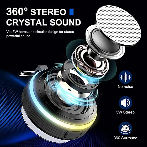 Bluetooth Speaker, IPX7 Waterproof Shower Portable Wireless Outdoor Speaker with HD Sound, Support TF Card, Suction Cup for Home, Pool, Beach, Boating, Hiking 6H Playtime -Black