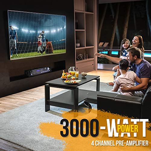 Bluetooth Home Audio Power Amplifier -4 Ch. 3000W, Stereo Receiver w/ Speaker Selector, FM Radio, USB, Headphone, 2 Wireless Mics for Karaoke, Great for Home Entertainment System PWMA3003BT.NEW