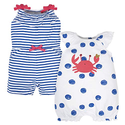 Baby Girls' 2-Pack Rompers, Blue Crab, 18 Months