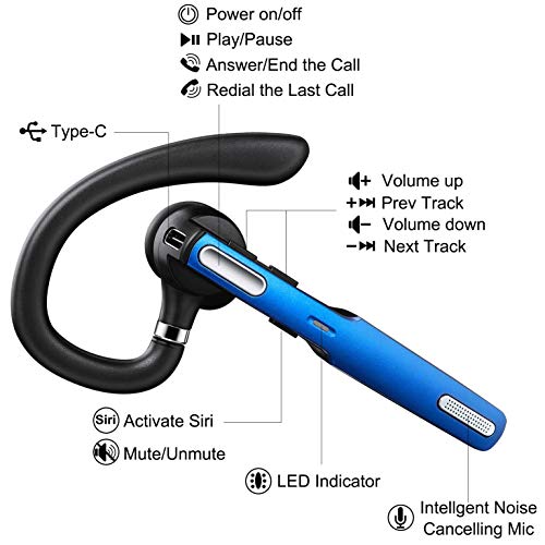 Bluetooth Headset, Wireless Bluetooth Earpiece V5.0 Hands-Free Earphones with Stereo Noise Canceling Mic, Compatible iPhone Android Cell Phones Driving/Business/Office