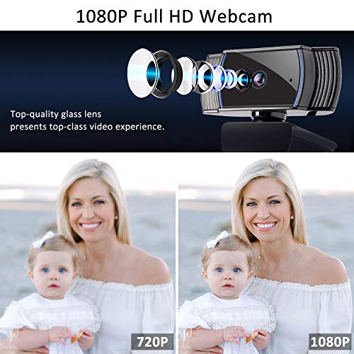 1080P Webcam with Microphone AutoFocus, Tripod Ready/Auto Light Correction/Stereo Mic./Plug and Play/2 Megapixel, Perfect for Online Class,Zoom Meeting,Live Streaming, PC Mac Laptop Desktop