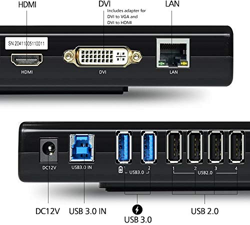 USB 3.0 and USB C Universal Laptop Docking Station Dual Monitor with HDMI & DVI/VGA with Gigabit Ethernet, 6 USB Ports, Audio for Laptop, Ultrabook and PCs, More Efficient Home Office