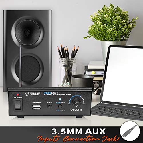 Bluetooth Stereo Amplifier - Mini Blue Series Audio Power Amplifier | Wireless Streaming | USB Charge Port | AUX (3.5mm) Jack | 2 x 25 Watt (PCA12BT)