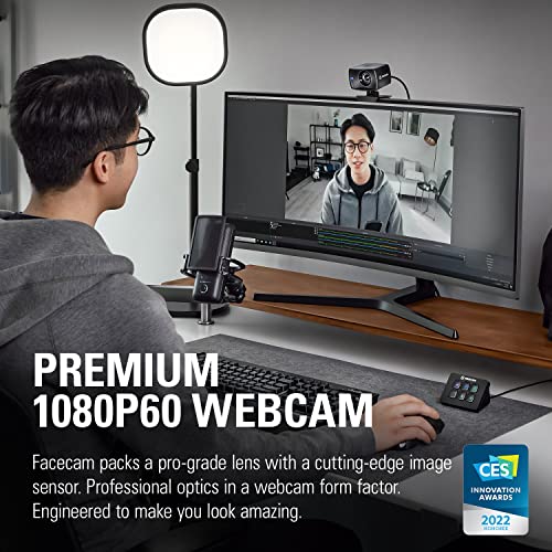 Facecam - 1080p60 Full HD Webcam & Wave Shock Mount: Maximum Isolation from Vibration Noise, Steel Chassis with Reinforced Elastic Suspension, Custom Built for  Wave Microphones
