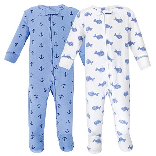 Unisex  Cotton Sleep and Play Blue Whales, 3-6 Months