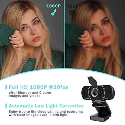 1080p Webcam-Web Camera with Microphone, 110 Degree Wide Angle Full HD Webcam, Plug and Play, USB Camera for Computer Mac Desktop PC Video Streaming/Calling/Skype/YouTube/Zoom Conference