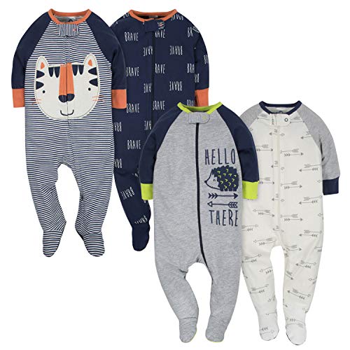 Baby Boys  4 Pack Sleep  N Play Footie, Tiger Hedgehog, 3-6 Months