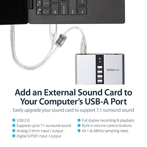 .com 7.1 USB Sound Card - External Sound Card for Laptop with SPDIF Digital Audio - Sound Card for PC - Silver (ICUSBAUDIO7D)