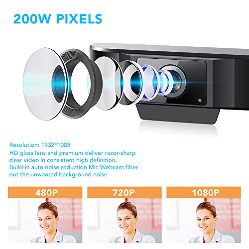 Webcam with Microphone,1080P HD Web USB Camera,Streaming Computer Web Webcam for PC Desktop Laptop with Built-in Mic,for Video Conferencing,Online Teaching/Business Meeting-Latest Style