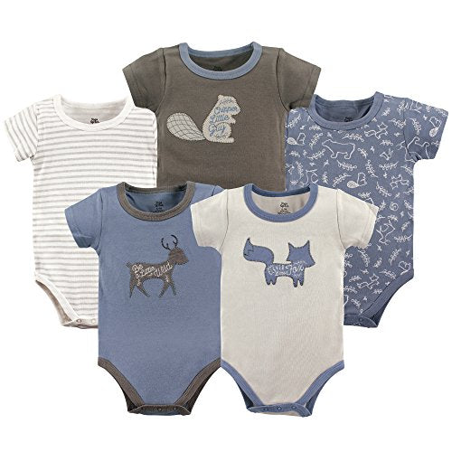 Cotton Bodysuit, 5 Pack, Forest, 0-3 Months