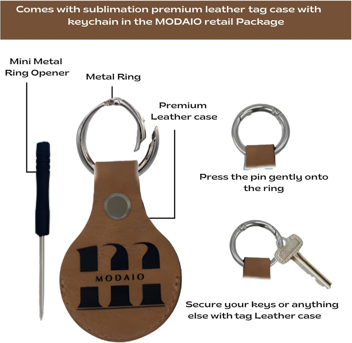 MODAIO Leather Case Cover with Key Ring and Mini Opener, Brown