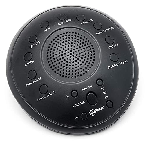 SonTech - White Noise Sound Machine - 10 Natural Soothing Sound Tracks Home, Office, Travel, Baby - Multiple Timer Settings - Battery or Adapter Charging Option