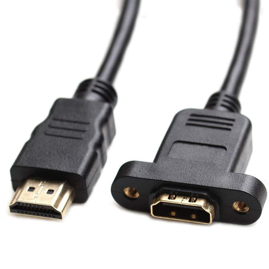 HDMI Extension Cable High Speed HDMI Male to Female Extension Wire Cord HDMI Extender w/Screw Nut for Panel Mount - Gold Plated Plugs, Black (1FT)