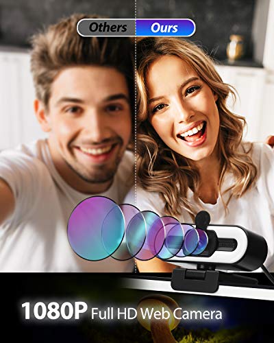 1080P Webcam with 3 Color Ring Light and Microphone, HD USB Web Camera, Plug & Play, Privacy Cover, Free Tripod, Autofocus, for Computer,PC,Laptop,Zoom Call,YouTube,Live Streaming,Video Conferencing