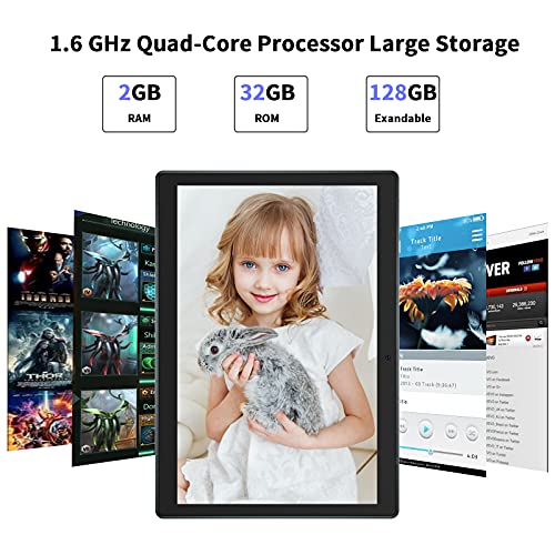 10 inch Tablet Android 10.0, HD 1280x800 Touchscreen, 32GB Storage, 6000mAh Battery, Dual Camera Dual Speakers, Google , Support WiFi Bluetooth, Portable Tablet Black