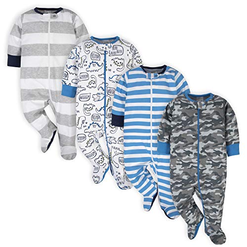 Baby Boys  4-Pack Sleep  N Play Footie, Blue Dino, 0-3 Months