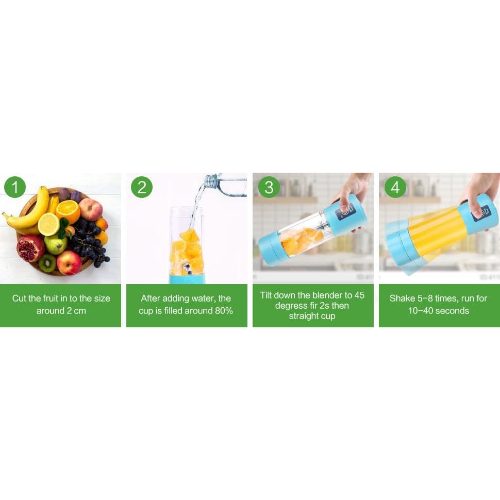 MODAIO Portable Mini Juicer Blender for Milk Shakes, Fruit Juice and Smoothies, Six 3D Blades Ice Crushing Rechargeable with USB, 13oz (Blue)