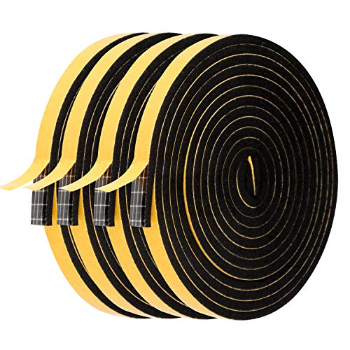 Weather Stripping for Doors-4 Rolls, 1/4 Inch Wide X 1/8 Inch Thick Total 52 Feet Long, Adhesive Foam Seal Tape for Windows (13ft x 4 Rolls)