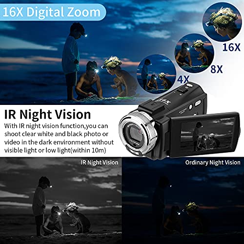 Camcorders HDV-V12 HD 1080P Video Camera Recorder Infrared Night Vision Camera Camcorders with 16G SD Card and 2 Batteries