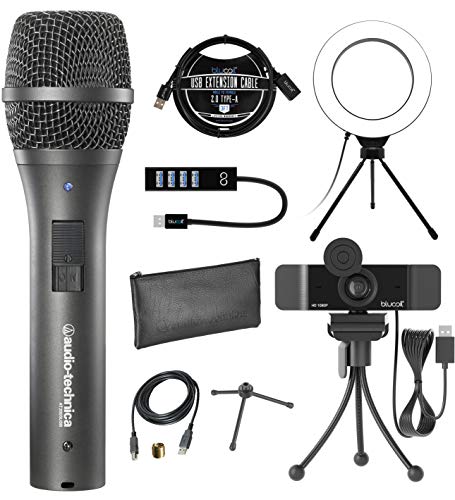 AT2005USB Cardioid Dynamic USB/XLR Microphone for PA Systems, Windows and Mac Bundle with Blucoil 1080p USB Webcam, 6" Ring Light, USB-A Mini Hub, and 3' USB Extension Cable